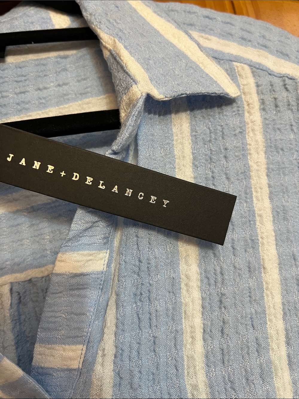 Jane and Delancey Light Blue and White Striped Button-Up Blouse